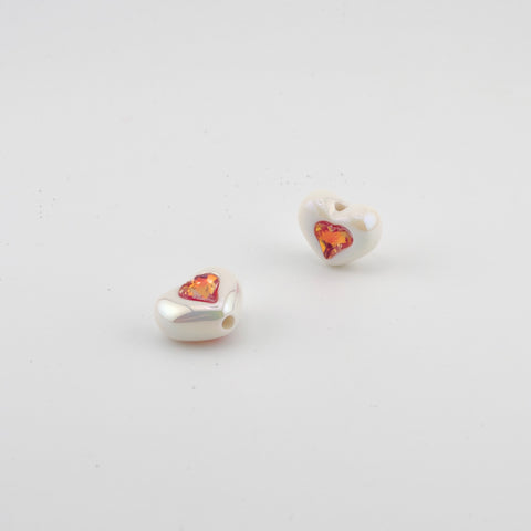 Rhinestone Adorned Heart Beads