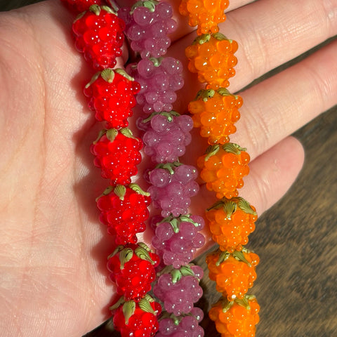 Gold Ruby Glass Raspberry Beads