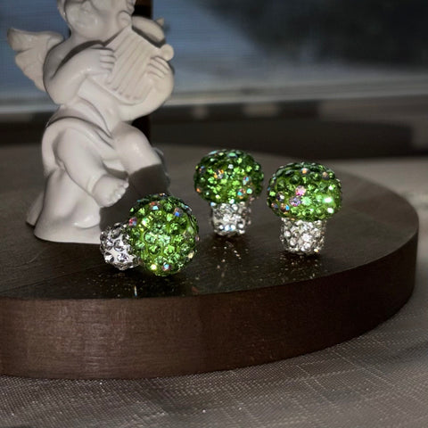 Rhinestone Clay Green Mushroom Beads