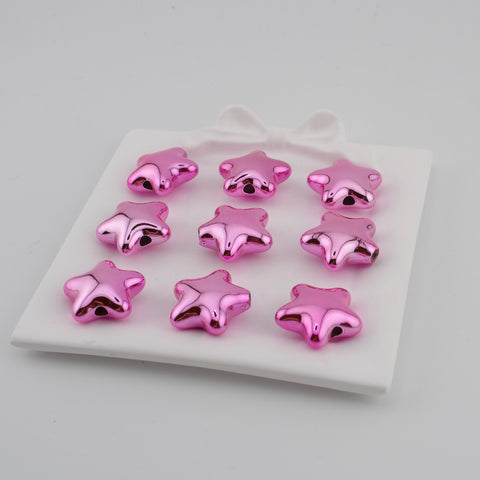 Coated Star Beads in Metallic Pink