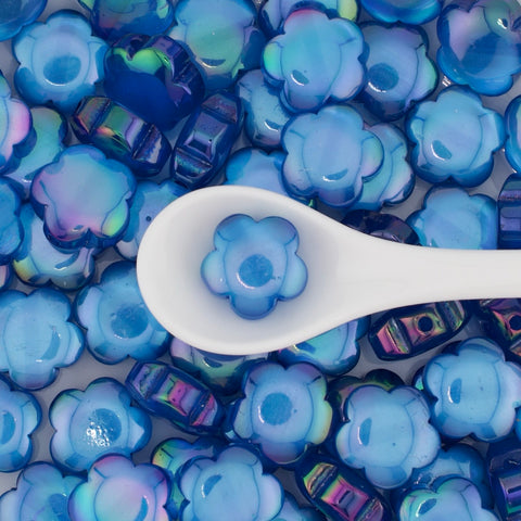 Jelly Effect Flower Beads in Blue