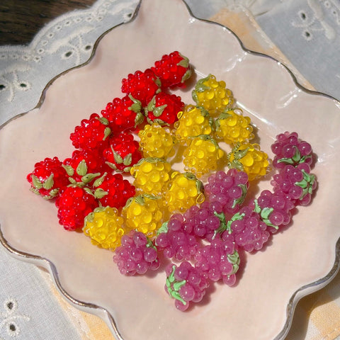 Gold Ruby Glass Raspberry Beads