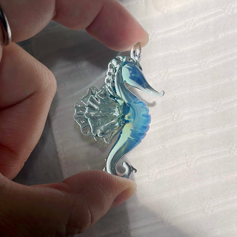 Opal Glass Seahorse Necklace Pendant