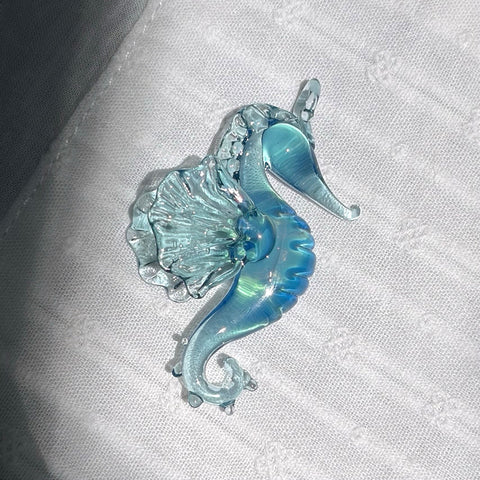 Opal Glass Seahorse Necklace Pendant