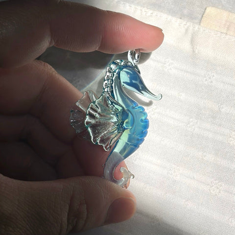 Opal Glass Seahorse Necklace Pendant
