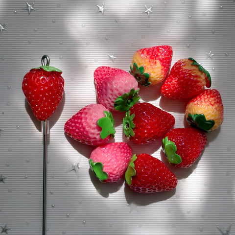 Realistic High-Gloss Strawberry Beads
