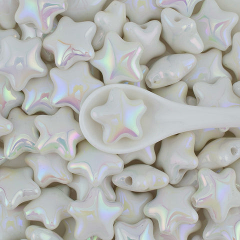 Coated Star Beads in White