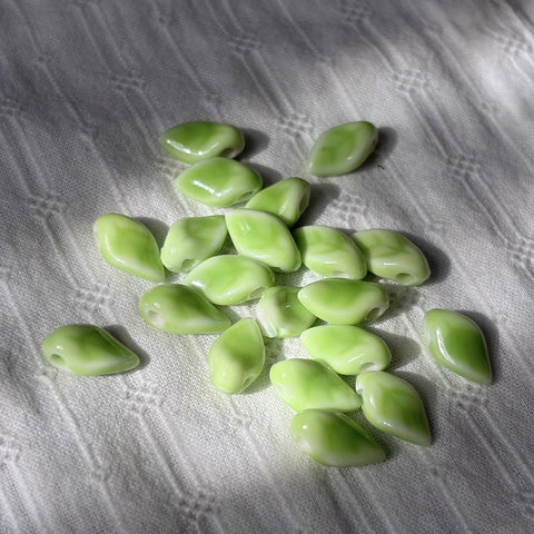 Ceramic Green Leaf Beads