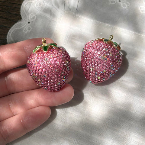 Oversized Rhinestone Strawberry Pendant