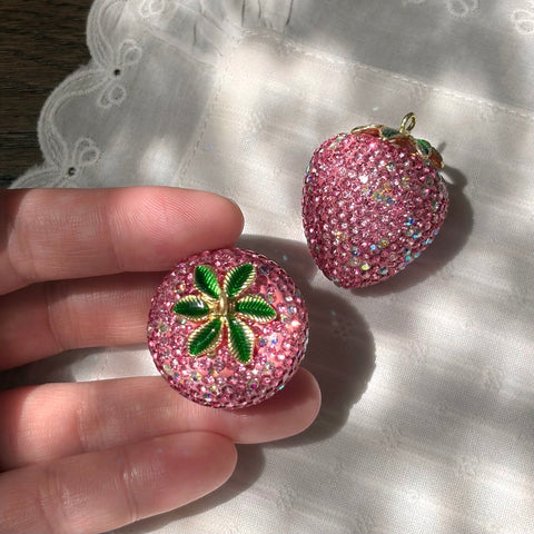 Oversized Rhinestone Strawberry Pendant