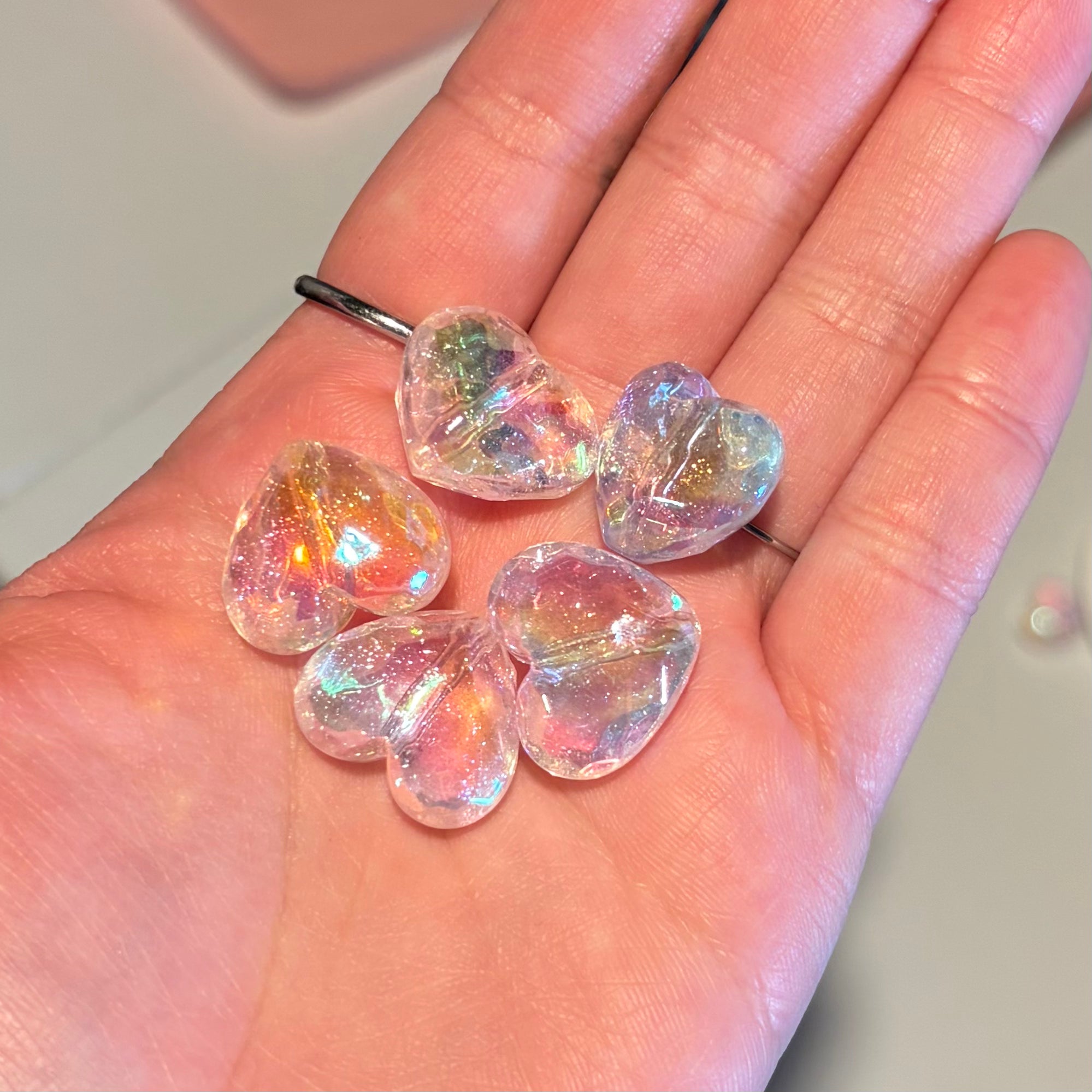 Glittery Heart Beads with Through Hole