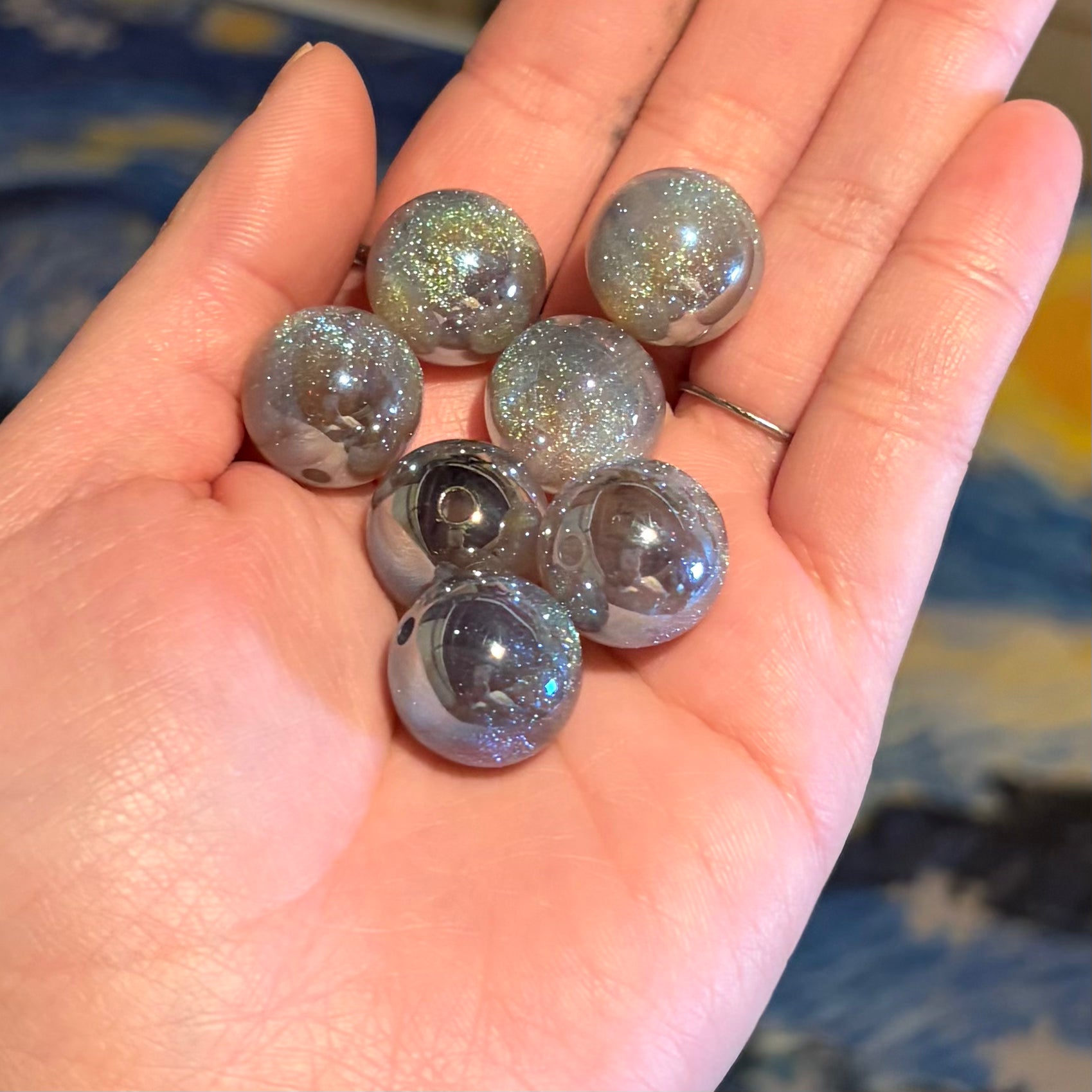 Galaxy Glittery Through Hole Beads in Light Gray