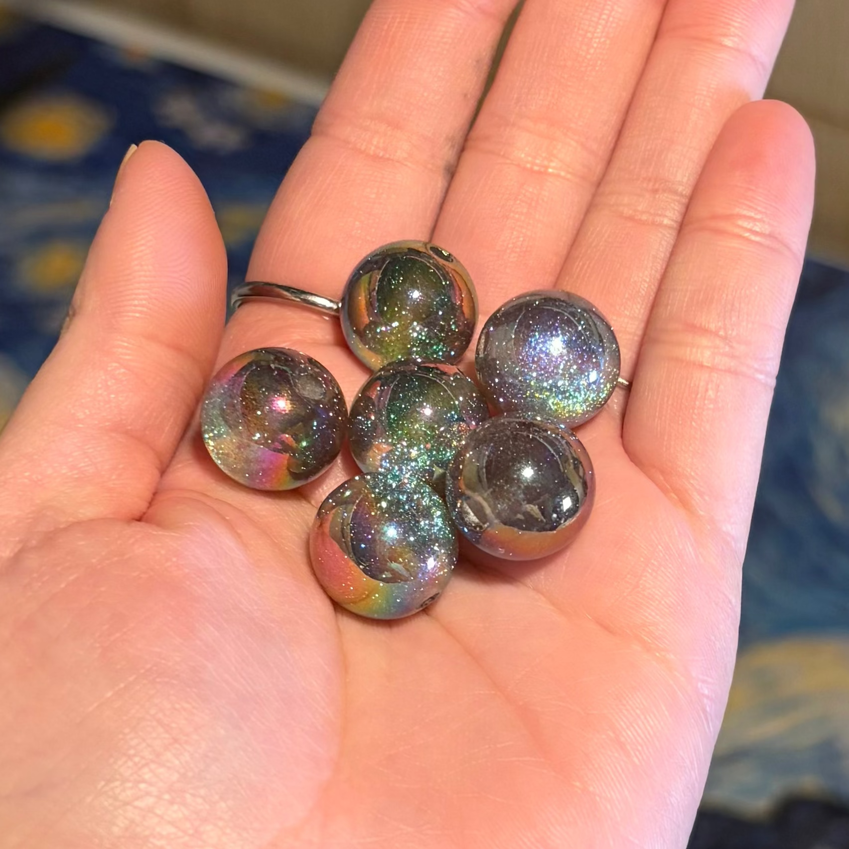 Galaxy Glittery Through Hole Beads in Dark Gray