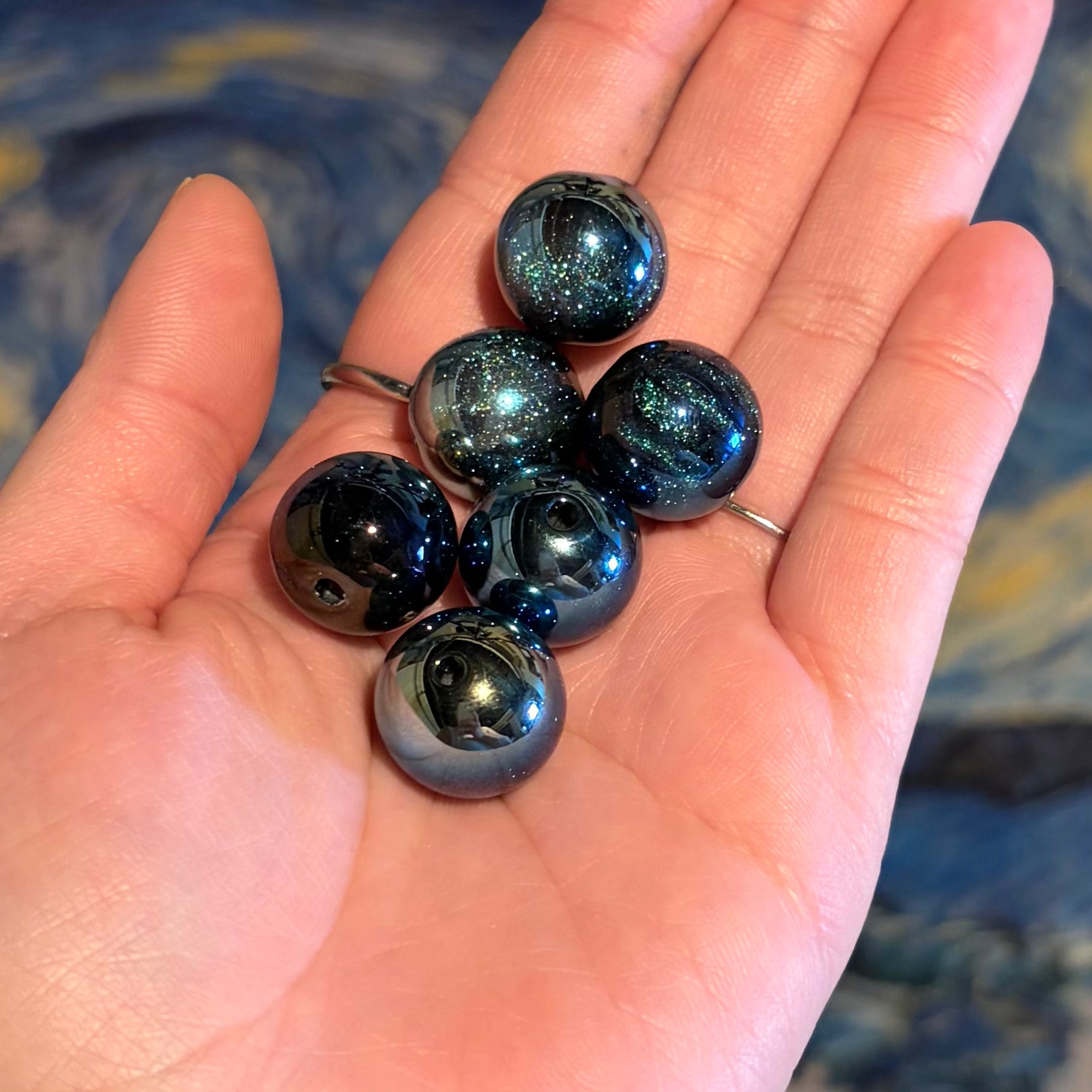 Galaxy Glittery Through Hole Beads in Black