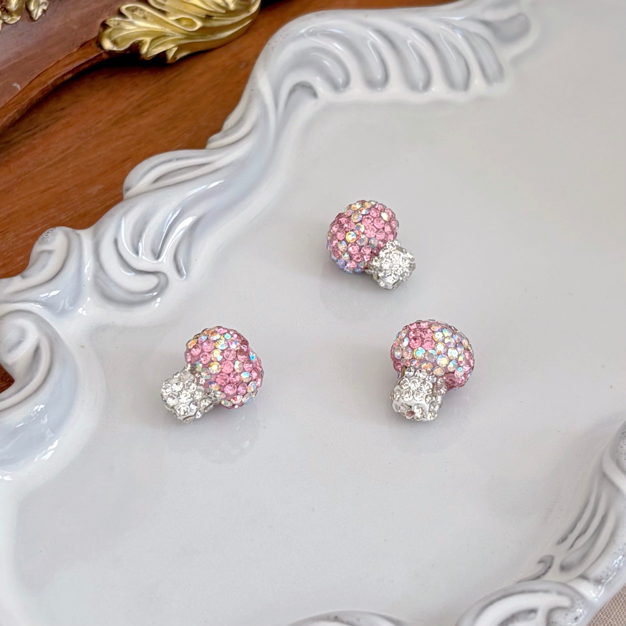 Rhinestone Clay Pink Mushroom Beads
