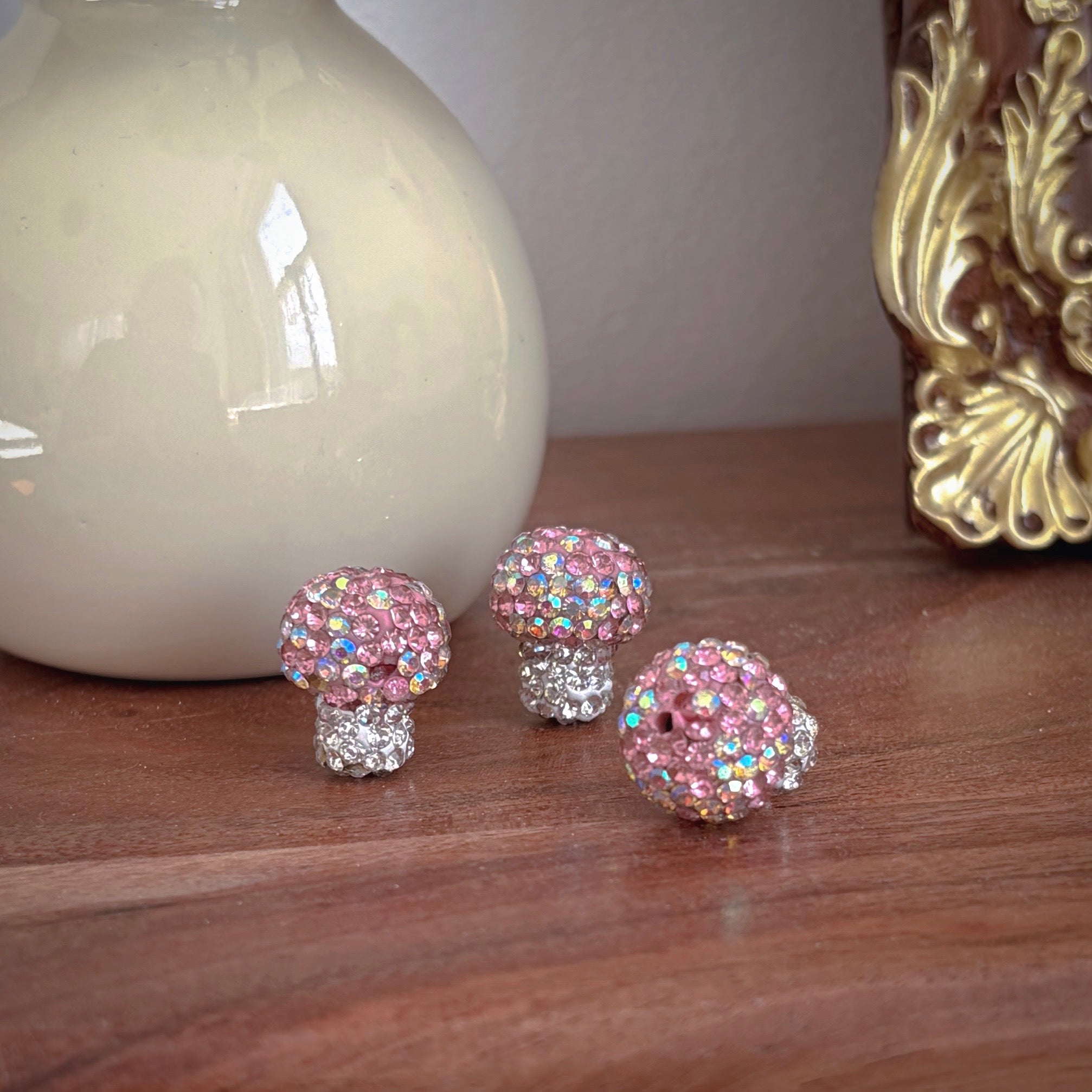 Rhinestone Clay Pink Mushroom Beads