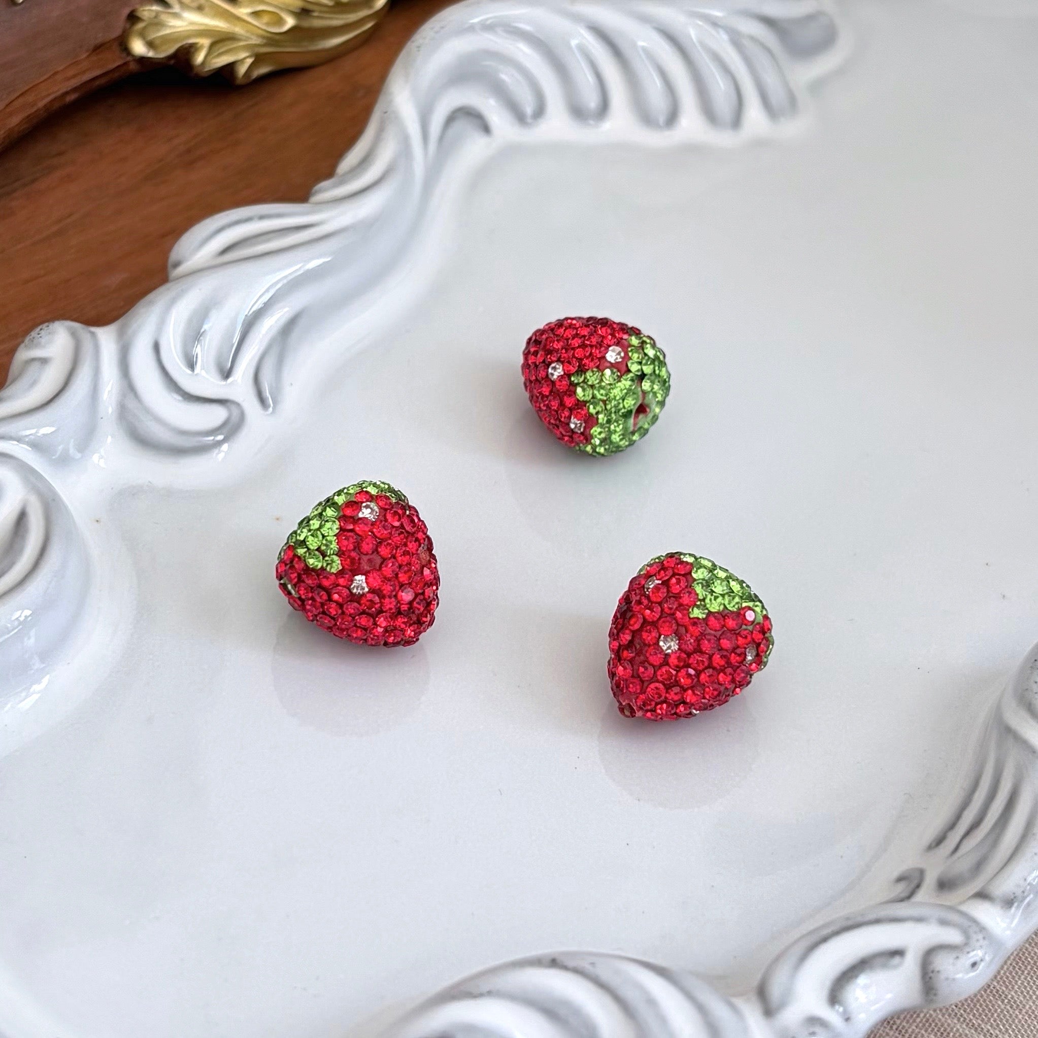 Rhinestone Clay Strawberry Beads
