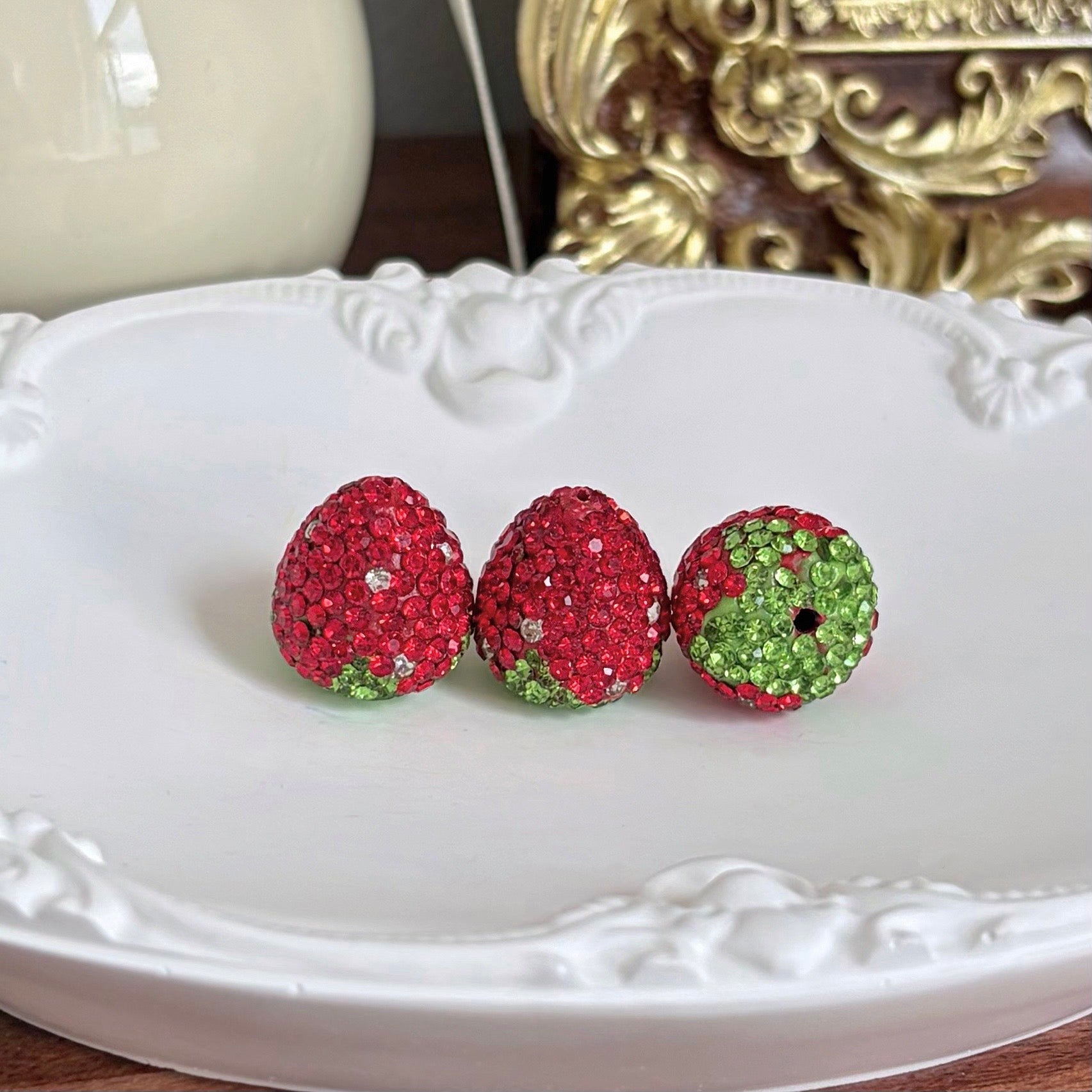 Rhinestone Clay Strawberry Beads