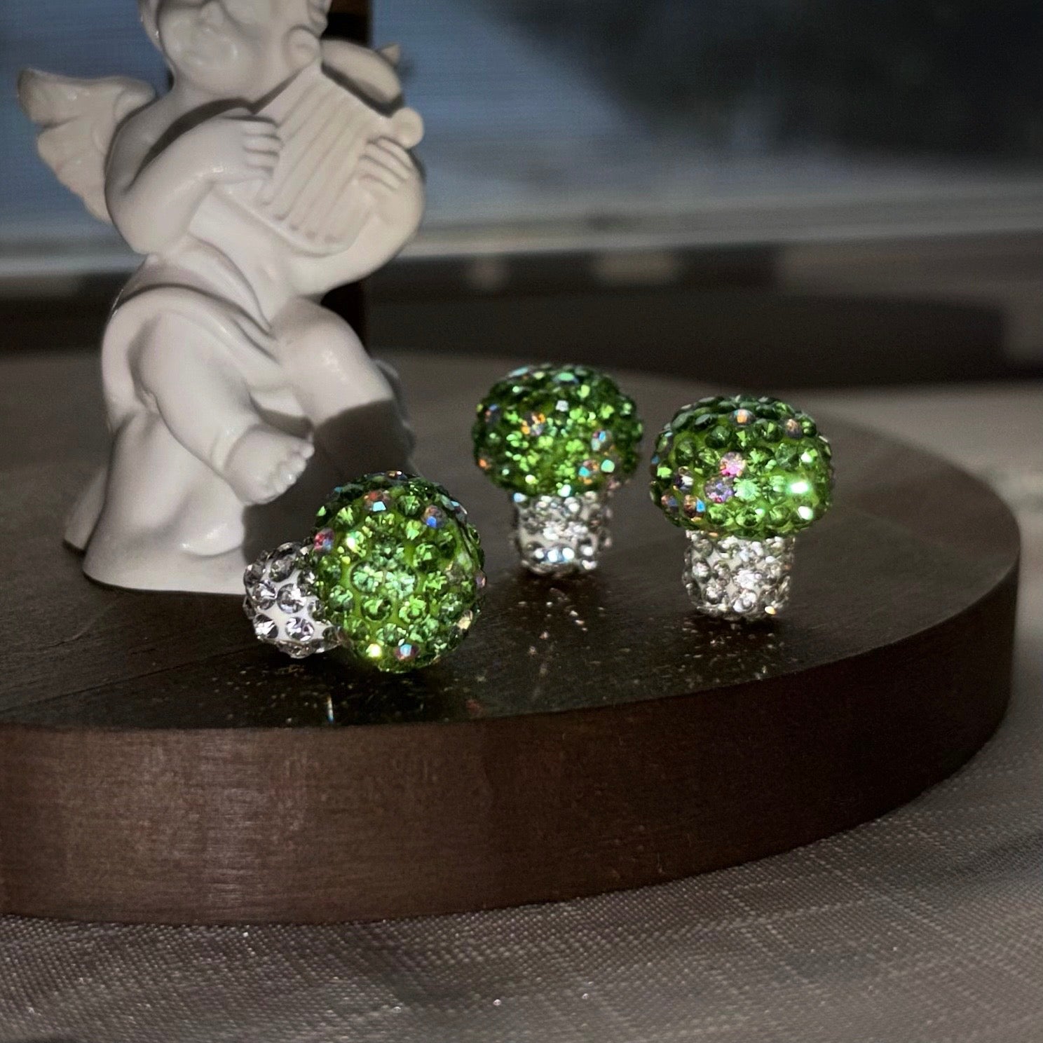 Rhinestone Clay Green Mushroom Beads