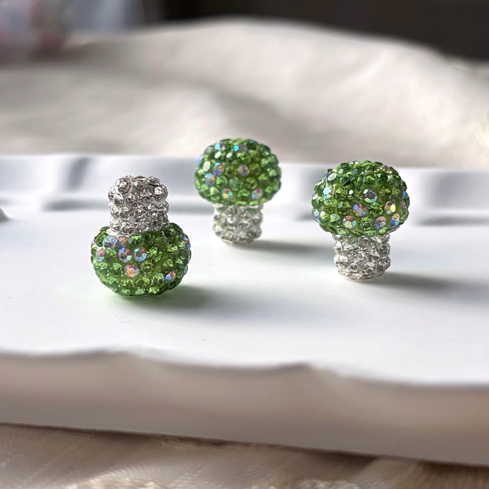 Rhinestone Clay Green Mushroom Beads