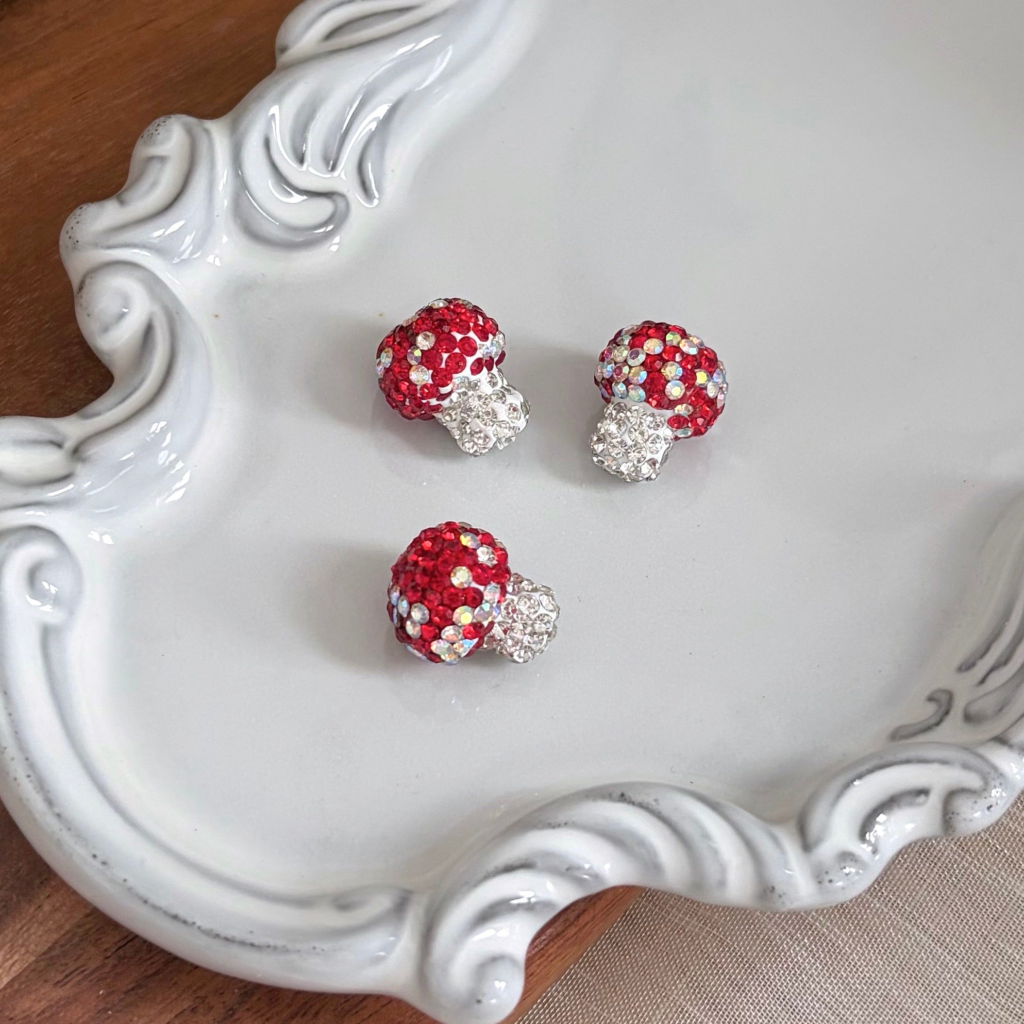 Rhinestone Clay Red Mushroom Beads