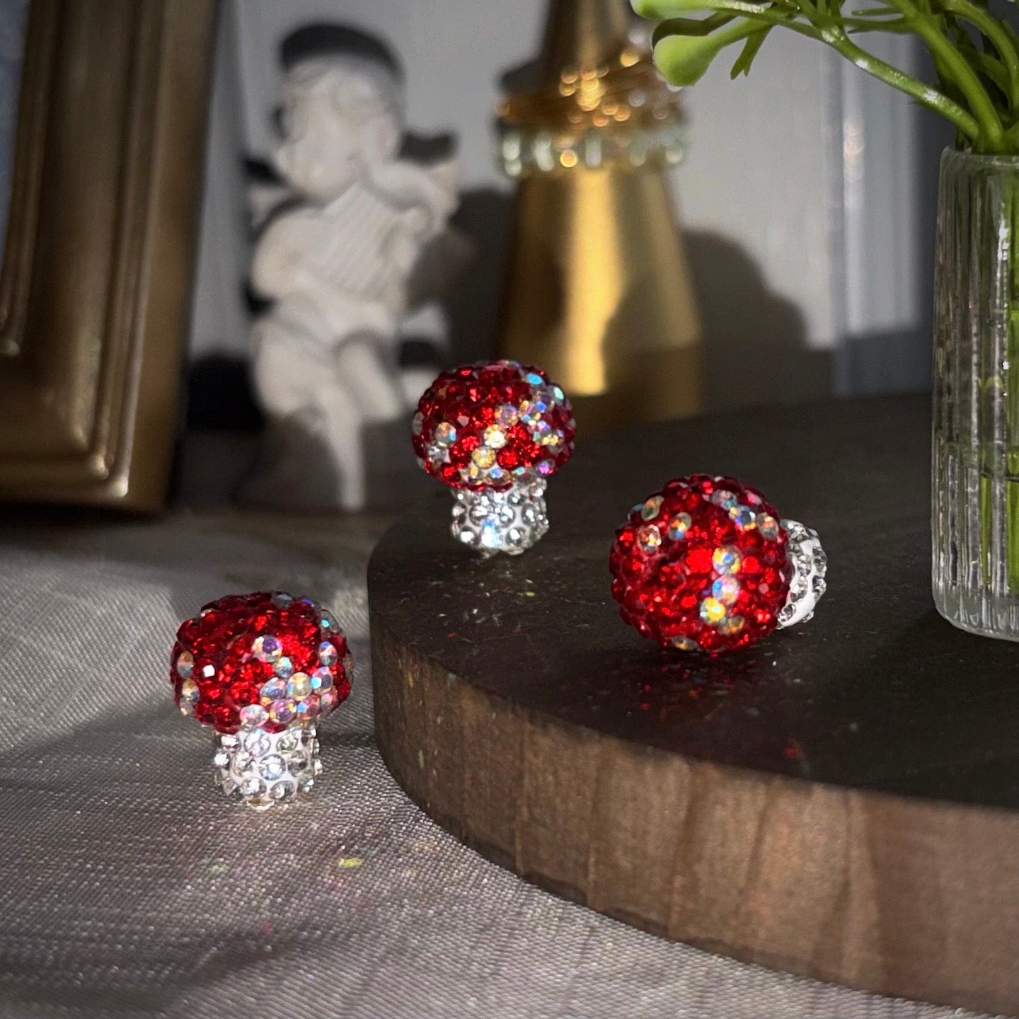 Rhinestone Clay Red Mushroom Beads