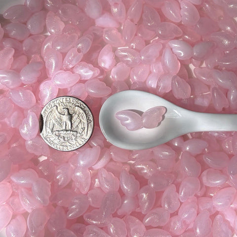 Glittery Pink Angel Wing Beads