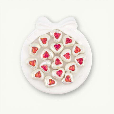 Rhinestone Adorned Heart Beads